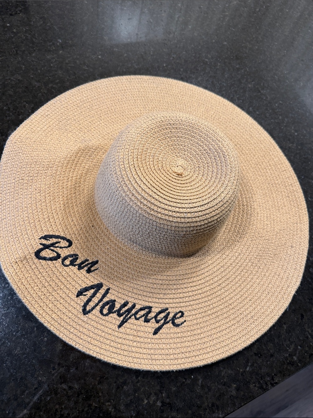 Wide Brim Straw Sun Hat "Bon Voyage" - Natural